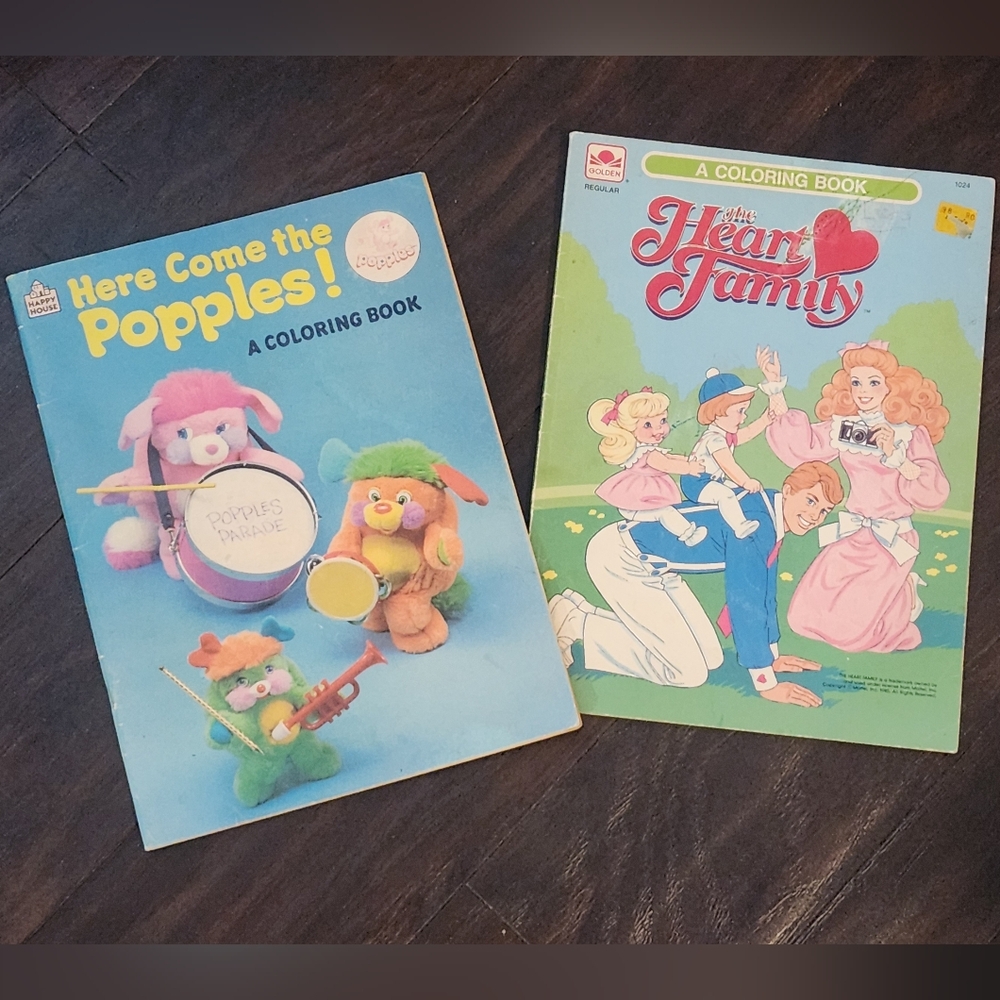 Popples and The Heart Family Coloring Books 80's